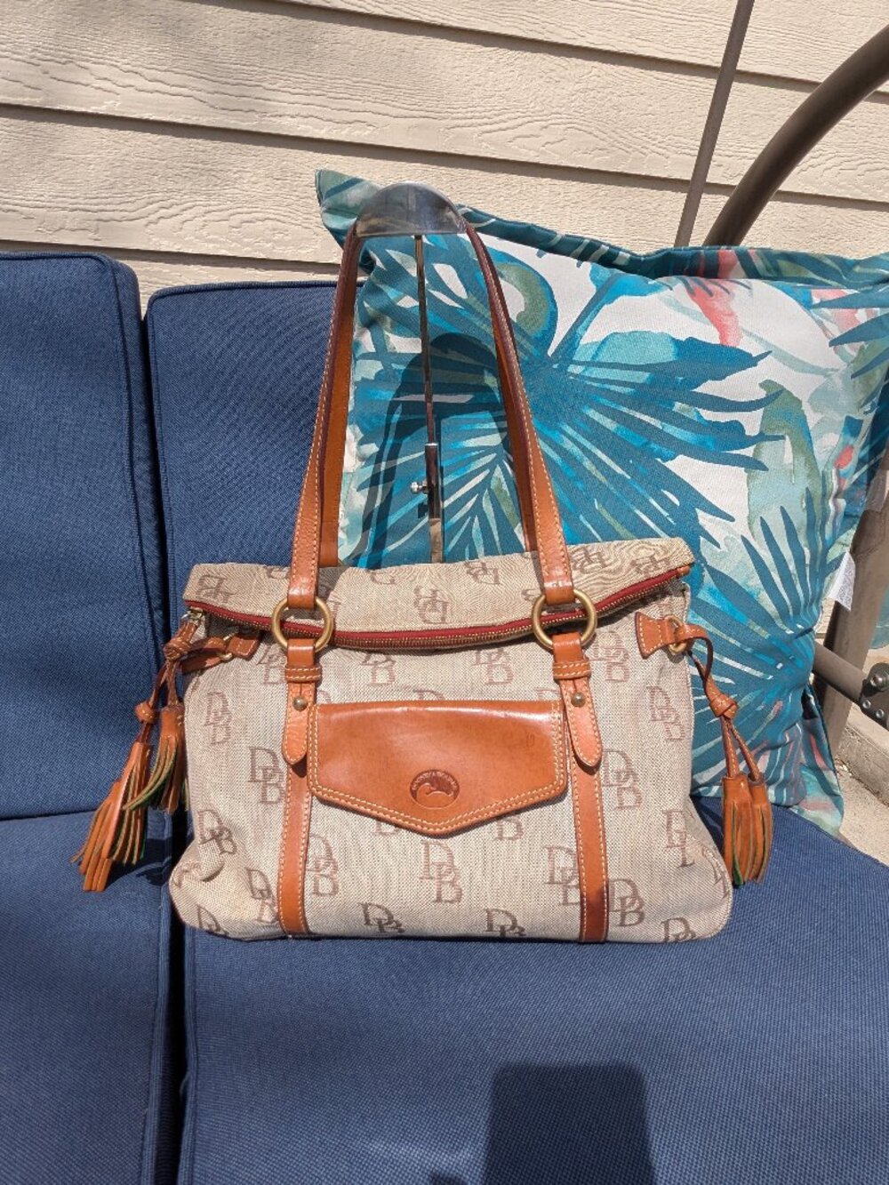 Dooney & Bourke Florentine Jacquard with Tan Leather The Smith Monogram Bag